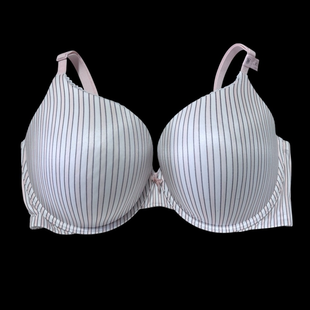 Vtg NWT Body By Victoria VS 36ddd Push Up Perfect Shape Bra Pink White Stripe
